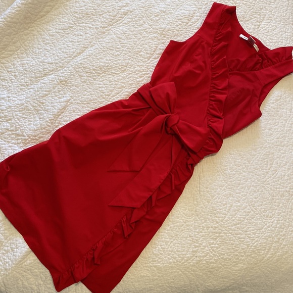 DVF Diane Von Furstenberg Red Ruffle Wrap Dress - Picture 3 of 5